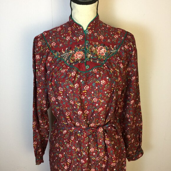 Vintage 80s Nordstrom Point of View Dress Sz 5/6 Womans Red Floral Belted Pocket - Picture 10 of 13